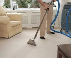 Carpet cleaning professional removing dirt and stains with a hot-water extraction tool in a home, Tempe, AZ.